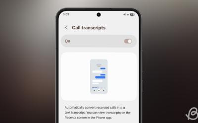 phone featuring Galaxy AI Call Transcripts feature on One UI 7