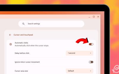 illustration of a Chromebook showing the Automatic clicks toggle to enable Auto clicker for ChromeOS