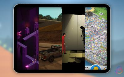 iPad Pro with screenshots from four different offline games