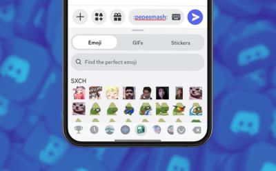 phone featuring the Discord app open showing the Emoji panel with custom emojis