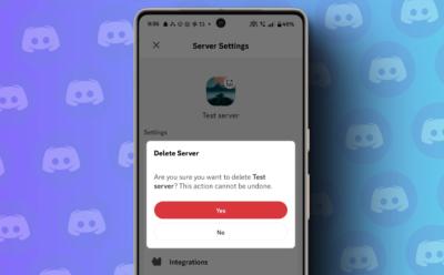 image of a phone with the Discord app's Delete Server Confirmation screen