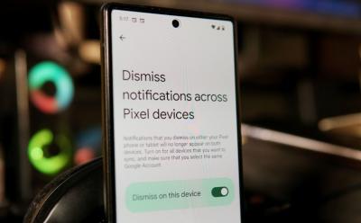 a pixel phone standing upright showing a preview of the Dismiss notification on Pixel devices screen for disabling duplicate notifications