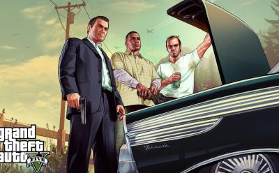 Michael, Franklin, and Trevor on the GTA 5 cover