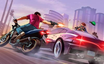 GTA Online art with character in a drive-by