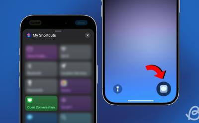 illustration showing shots of iPhone previewing the new Open Conversation shortcut to launch favorite messages from the iOS lock screen