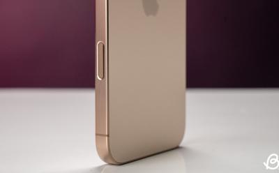 shot of an iPhone 16's right edge with focus on the camera control button