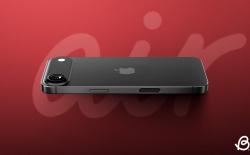 illustration featuring the rumored iPhone 17 Air design in front of a red gradient background and "Air" text