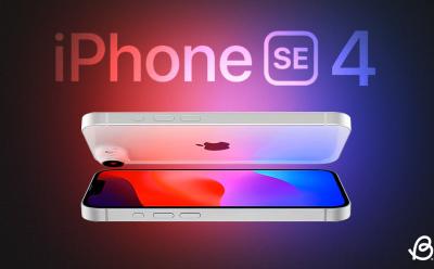 Concept Illustration of the Apple iPhone SE 4 display and rear panels stacked horizontally