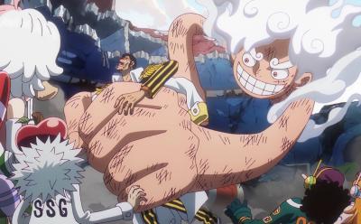 Luffy grabbing Kizaru in gear 5 form