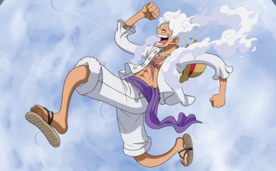 Luffy doing the Nika pose with a moon in the background