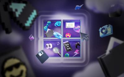 illustration previewing different elements from Microsoft Windows from the past 50 years