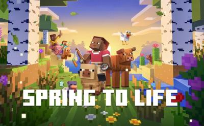 minecraft spring to life drop with players, cows, chickens, and more