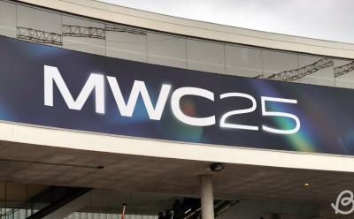 shot of the MWC 25 banner at the Mobile World Congress venue at Barcelona, Spain
