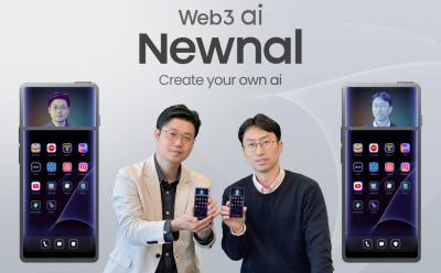 shot of the Newnal Co-CEOs Bezalel Lim and Joe Park previewing the Newnal AI Phone at MWC 2025