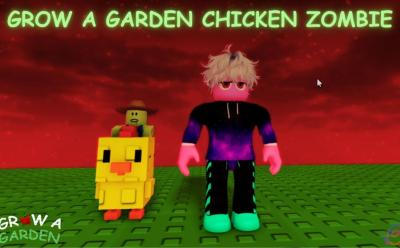 Roblox player standing next to Chicken Zombie pet in Grow a Garden