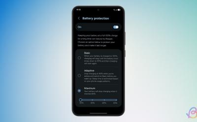 phone previewing the Battery protection screen in Samsung One UI for setting charging limit