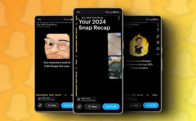 Preview of phones with Snapchat app open showing screens with different Snap Recap stats