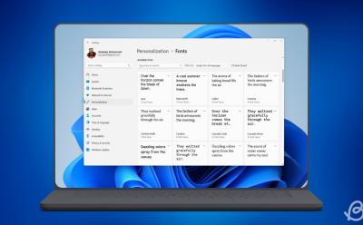 illustration of a laptop showing the Fonts personalization screen on Windows 11